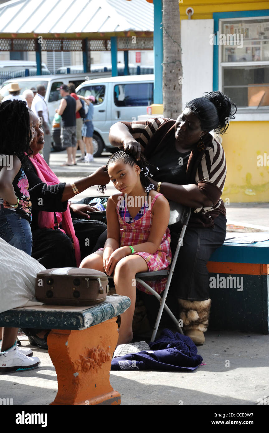 Hair braiding, Nassau, Bahamas Stock Photo - Alamy