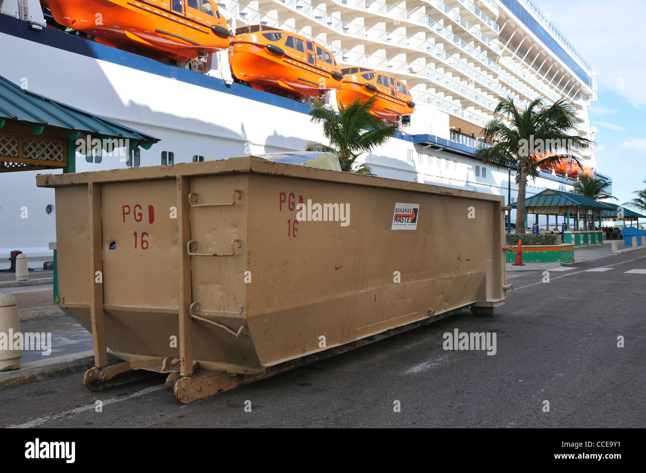 Garbage container, Nassau cruise ship port, Bahamas Stock Photo Alamy