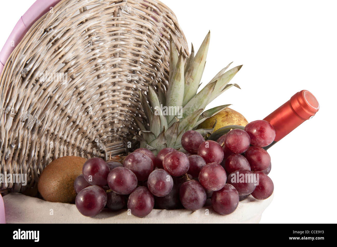 Basket with Fruits and Wine Stock Photo Alamy