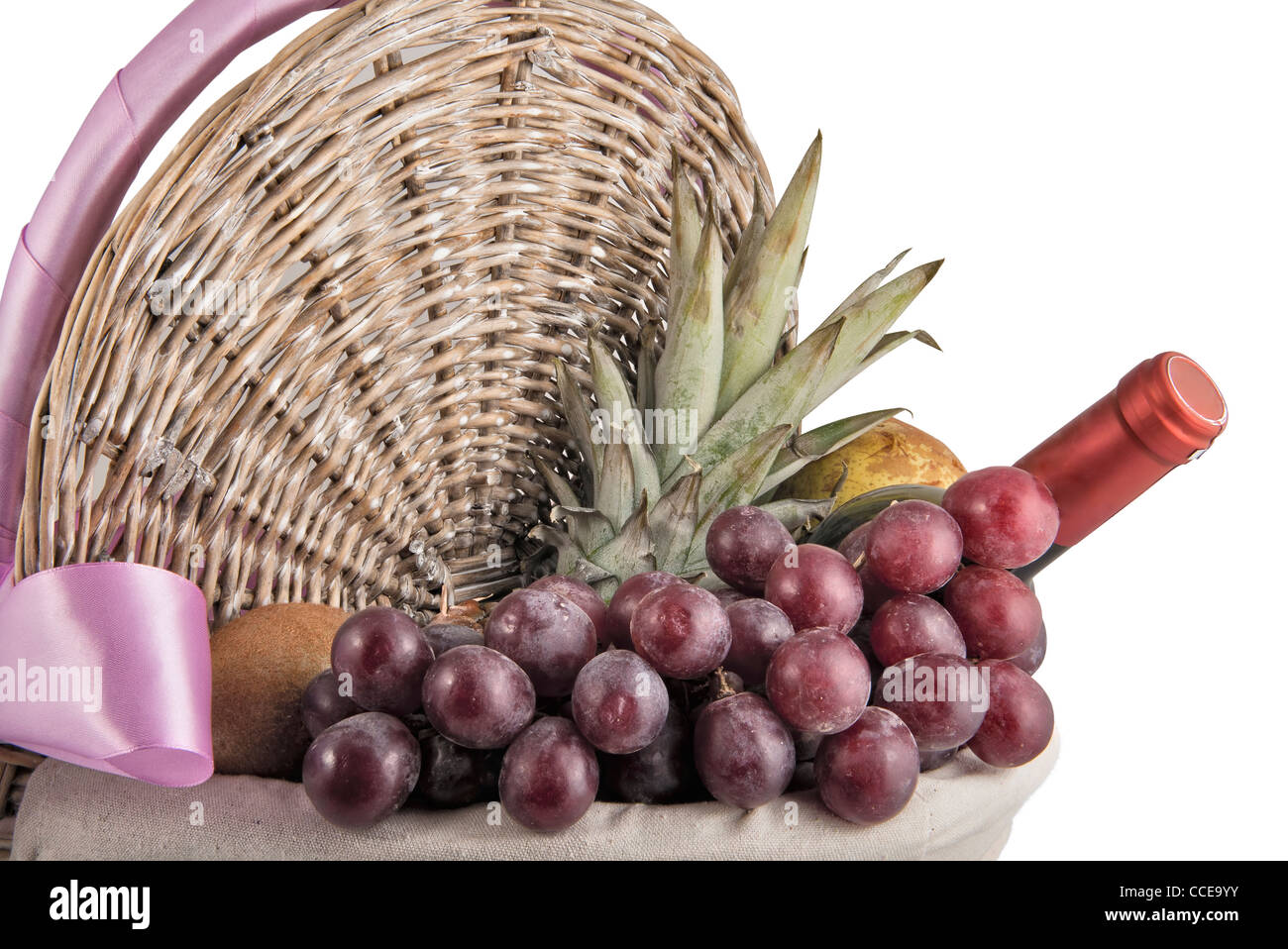 Picnic Basket with Tropical Fruits and Wine Stock Photo - Alamy