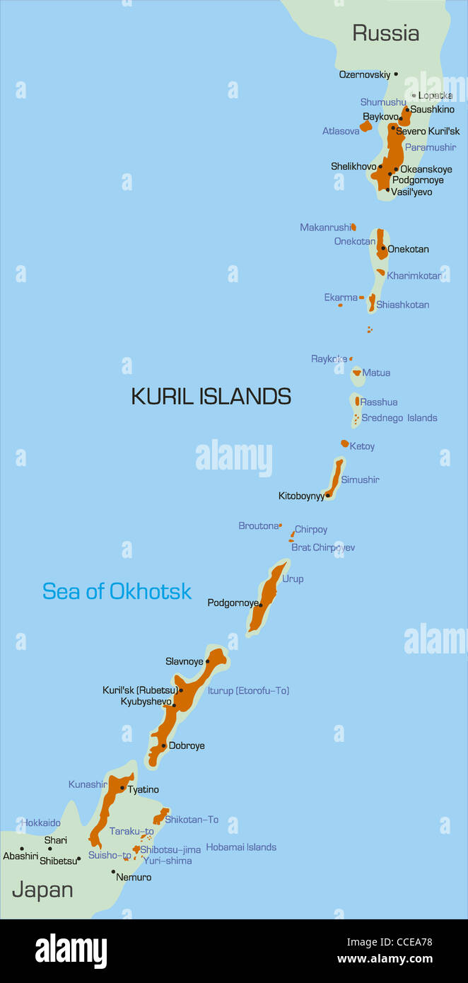 Vector color map of Kuril island Stock Photo