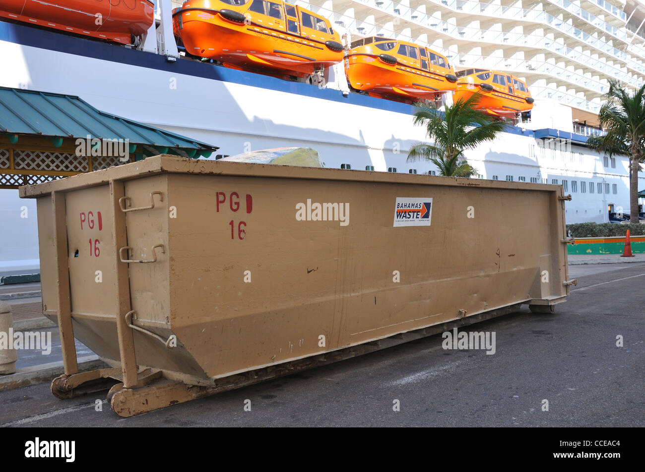 Garbage container, Nassau cruise ship port, Bahamas Stock Photo Alamy