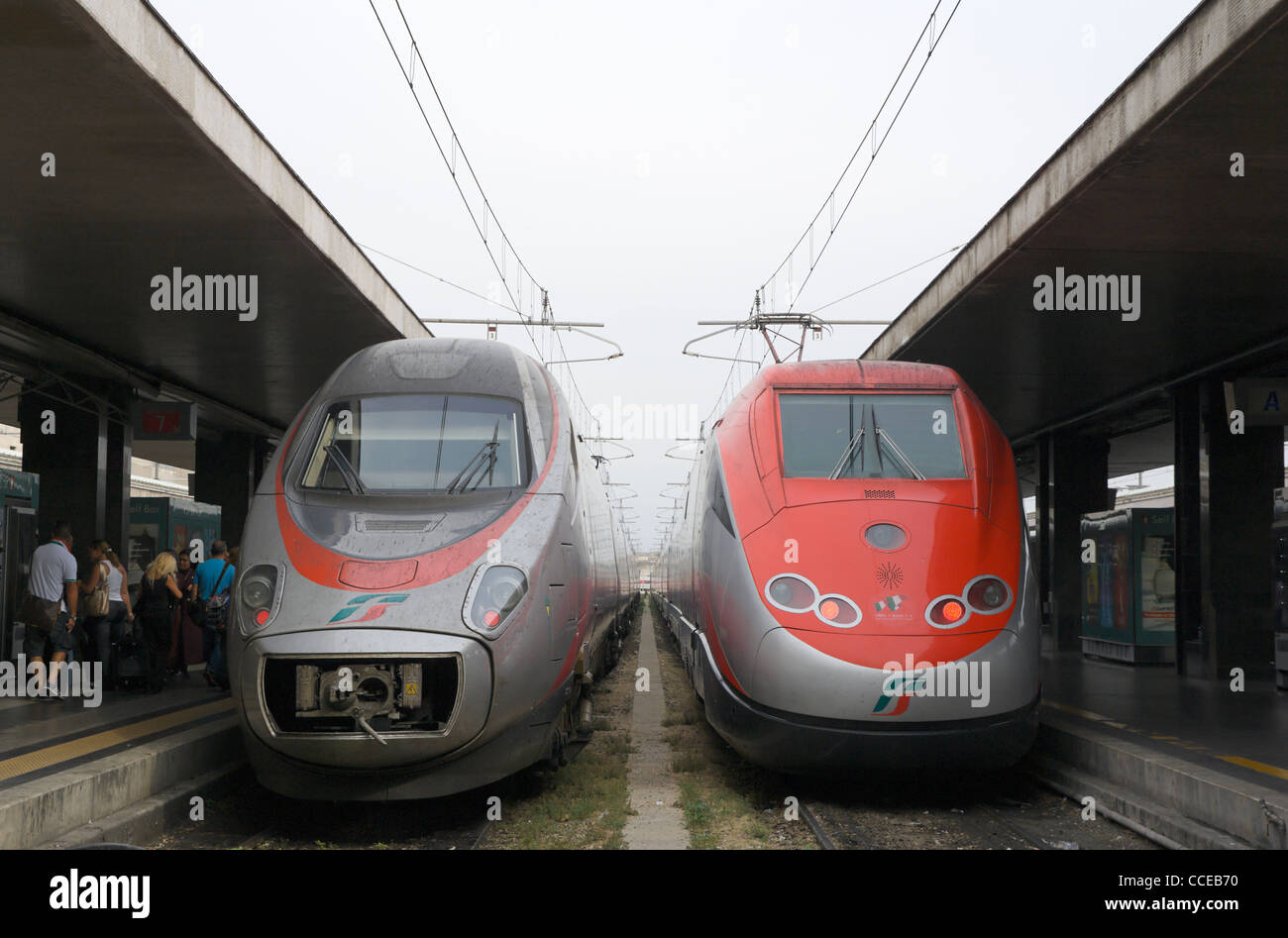 Freccia Argento and Frecciarossa fast trains at Termini railway station Stock Photo
