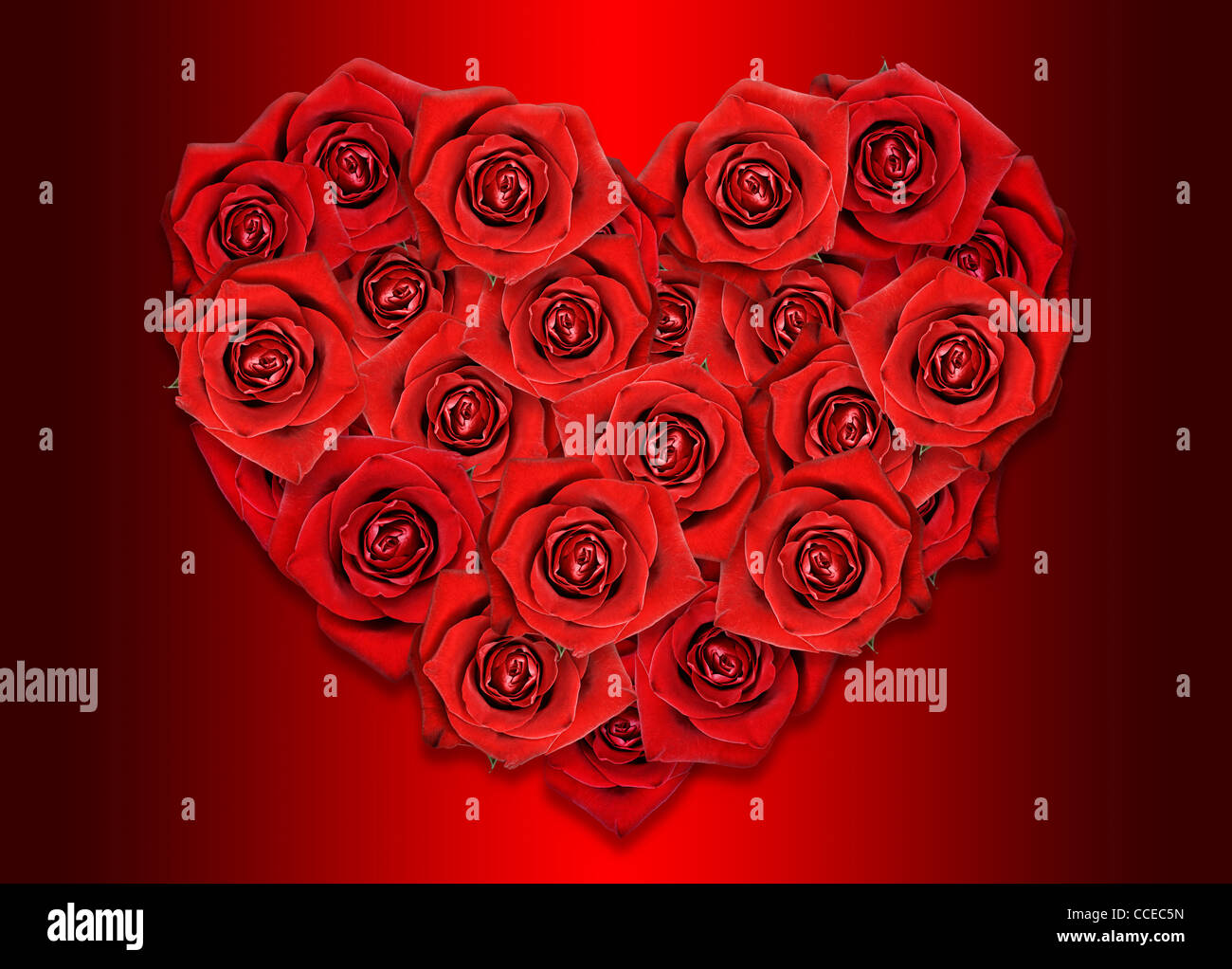 Red roses in the shape of the heart. Red background Stock Photo - Alamy