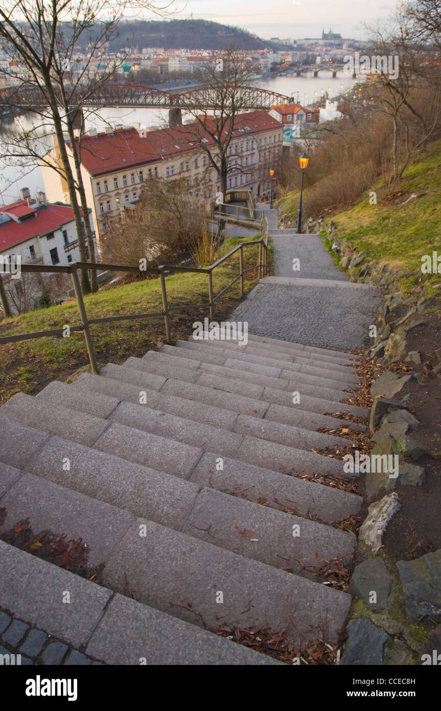 Steps leading down from the castle area Vysehrad district Prague Czech Republic Europe Stock Photo