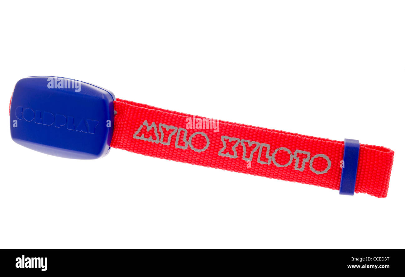Coldplay Xyloband, A radio controlled flashing light worn on the wrist and pulses to the music Stock Photo