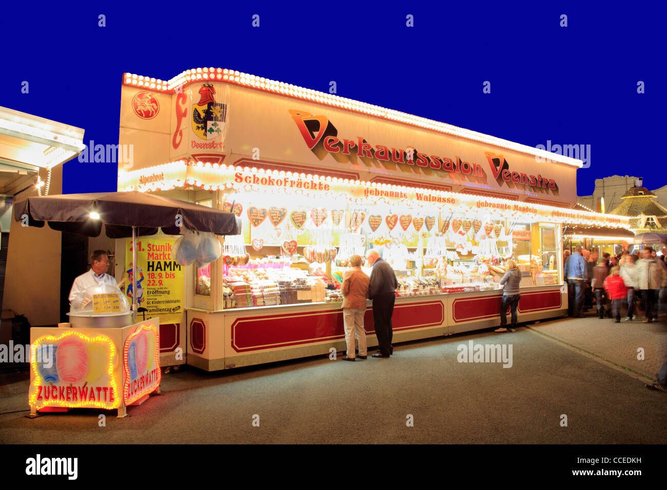 german mobile sales booth for candy and sweets at huestener fair, arnsberg, north rhine-westphalia, germany, europe Stock Photo
