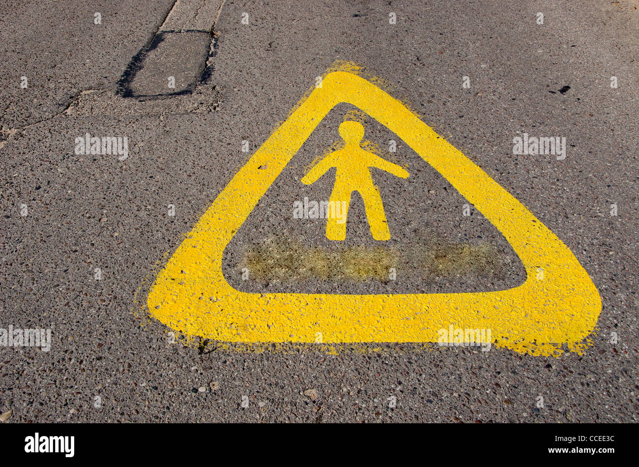 Warning sign near school for human wakefulness. Attention children! Stock Photo