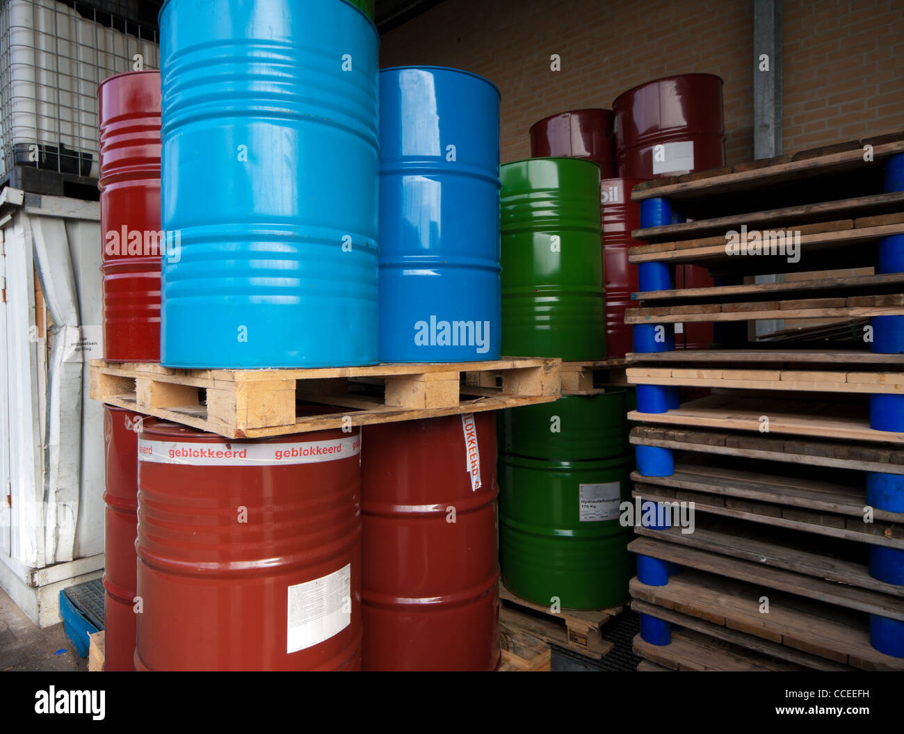 storage place of empty and rejected oil barrels Stock Photo