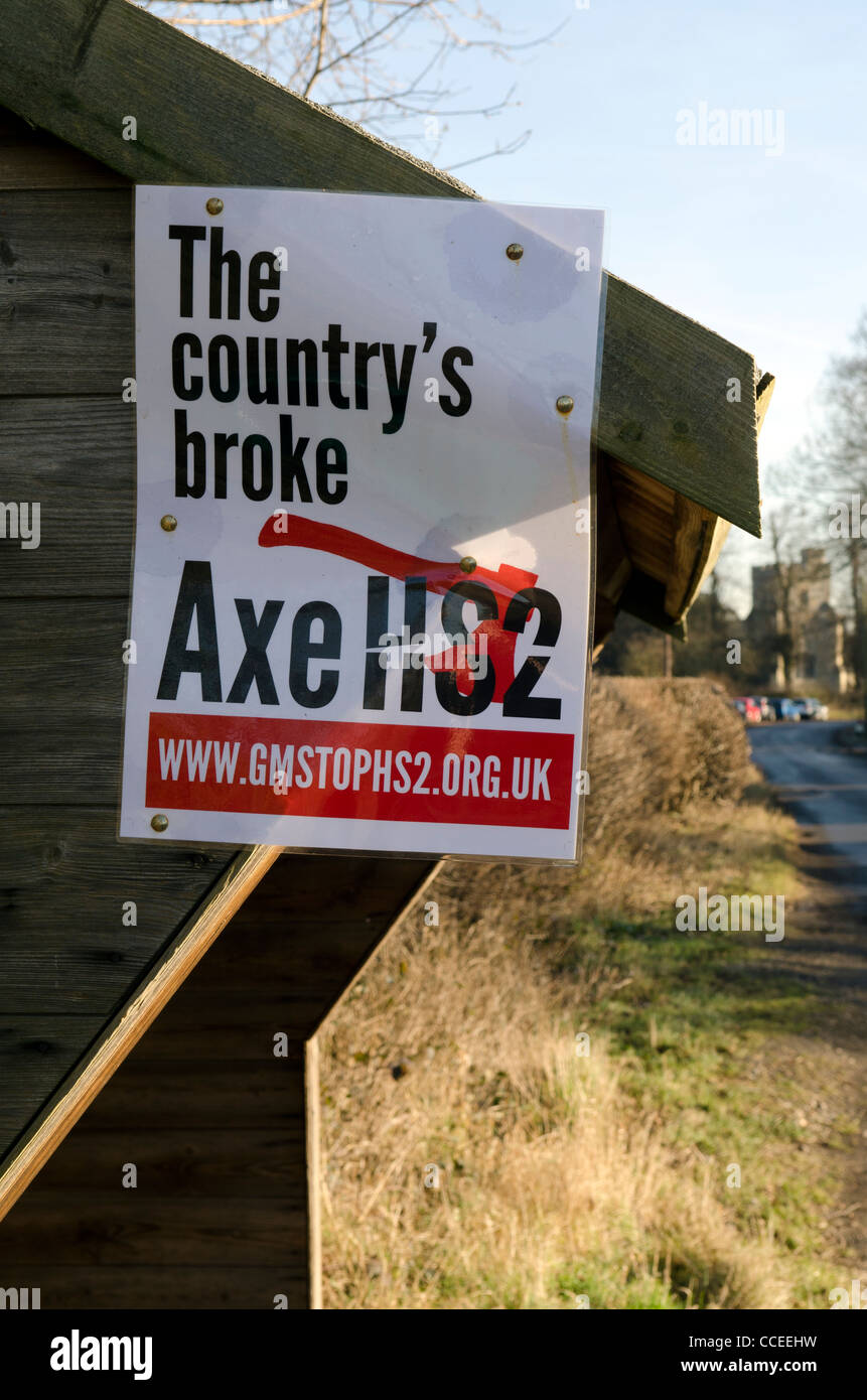 Axe HS2 poster on a bus shelter in Little Missenden Bucks UK Stock Photo