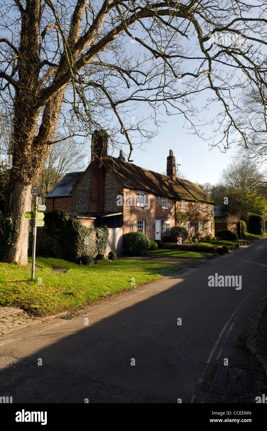 Traditional brick built terraced houses in a quiet empty country road