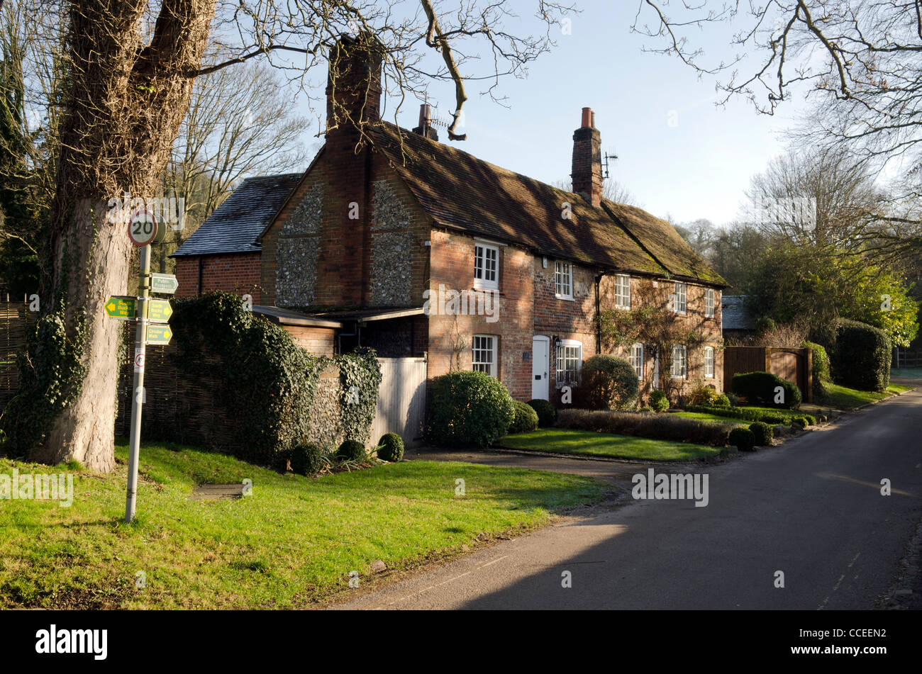 Traditional brick built terraced houses in a quiet empty country road