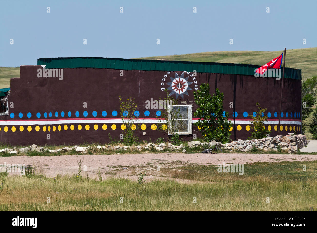 Reservation Pine Ridge Native American tribe Lakota Oglala Sioux South Dakota in USA  US Memorial Wounded Knee photos land hi-res Stock Photo