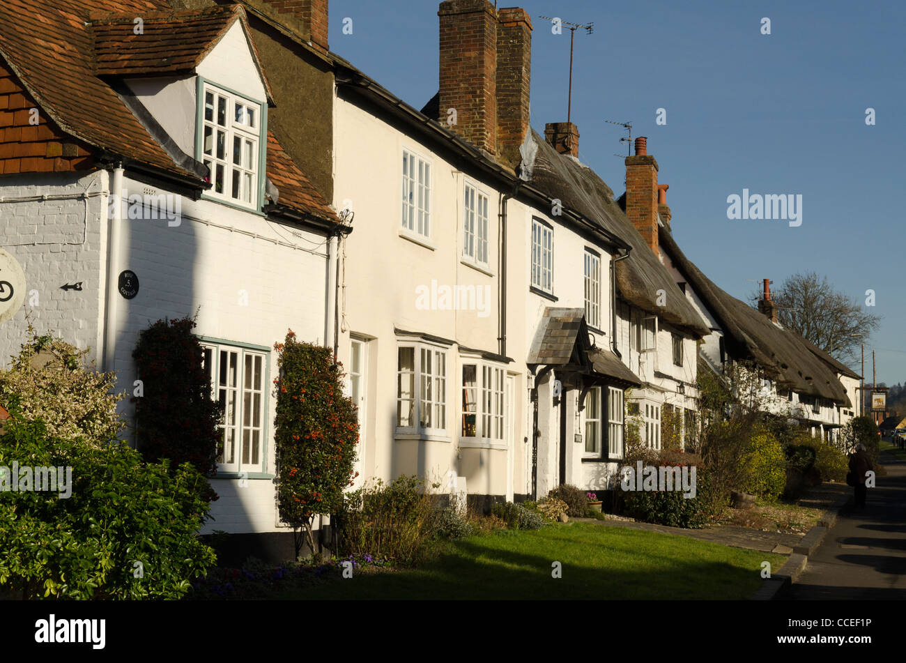terraced white cottages Coldharbour row Wendover Bucks UK Stock Photo