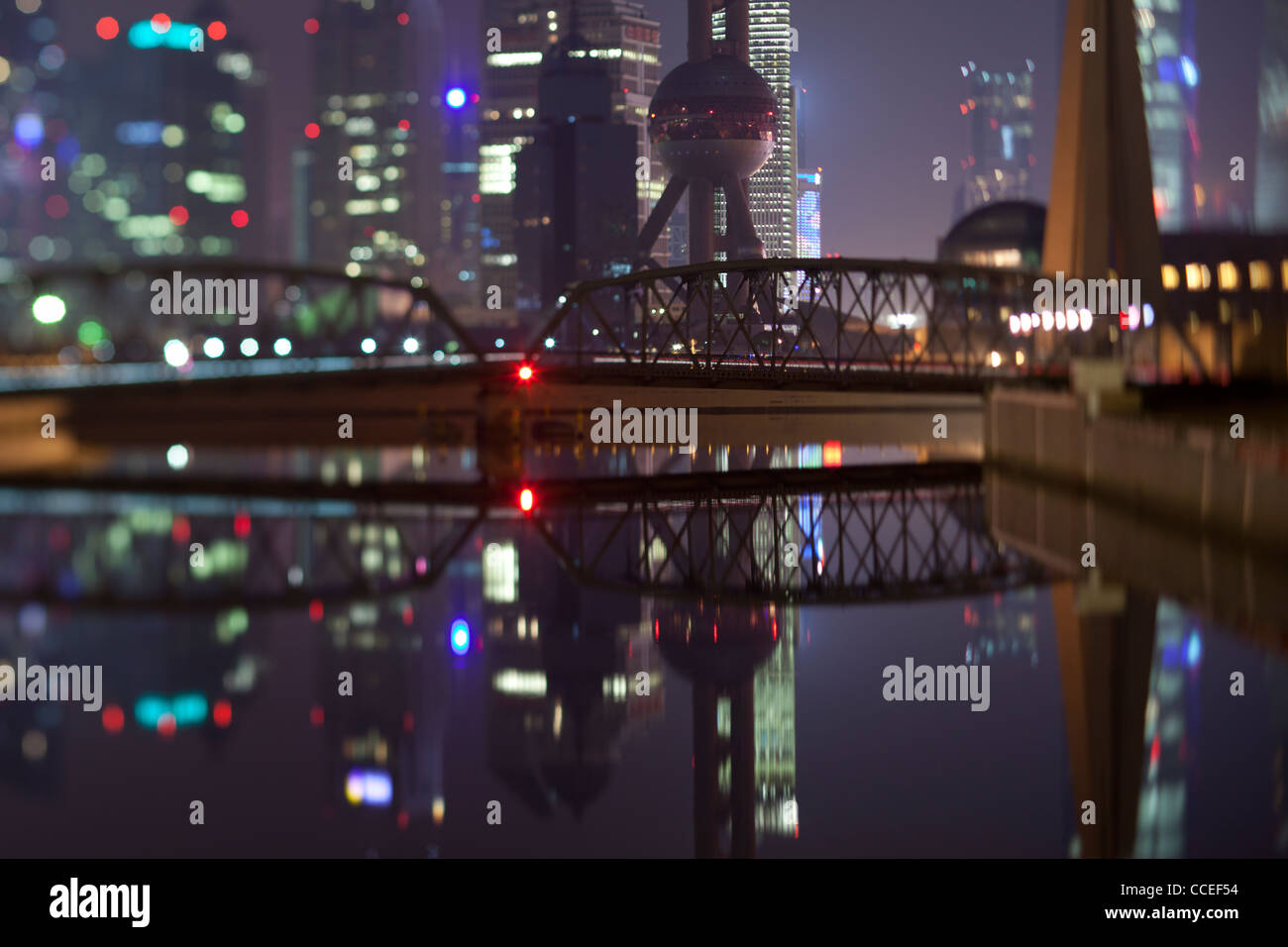 Shanghai skyline night reflection Stock Photo