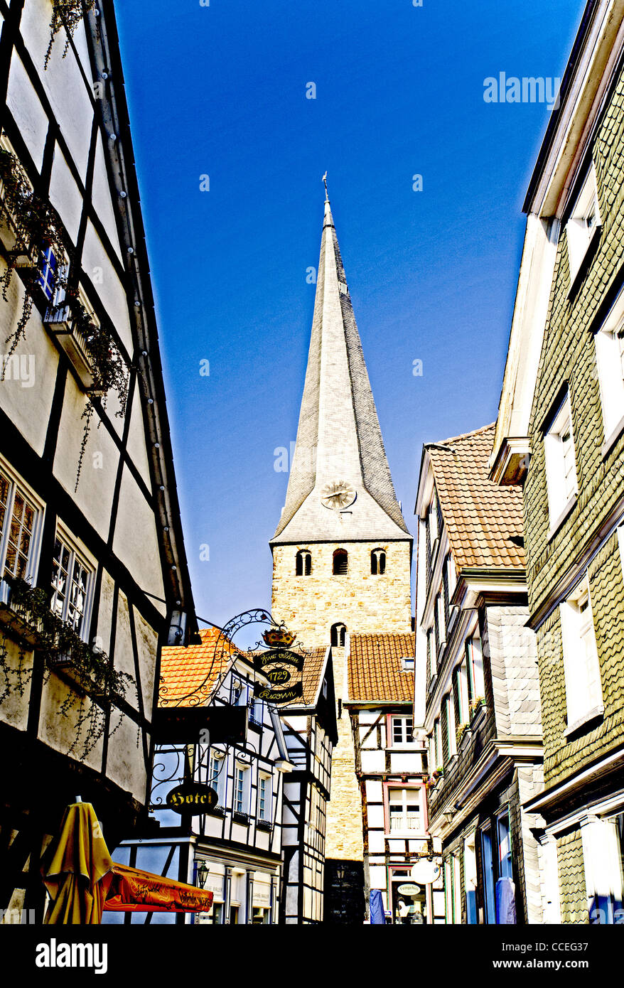 Mittelalterlicher Stadtkern von Hattingen, Nordrhein-Westfalen. Mediaeval Town Hattingen in North Rhine-Westphalia Stock Photo