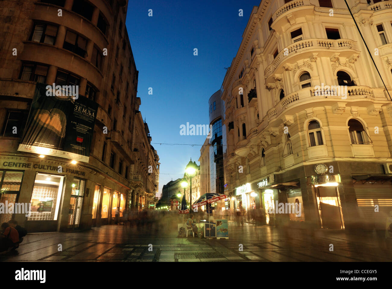 Knez Mihailova Street in the evening, Belgrade, Serbia Stock Photo
