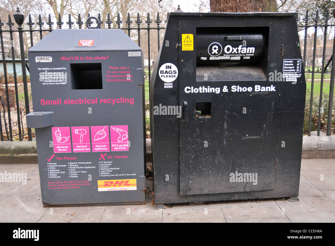 Oxfam clothing shoe bank recycling box Stock Photo Alamy