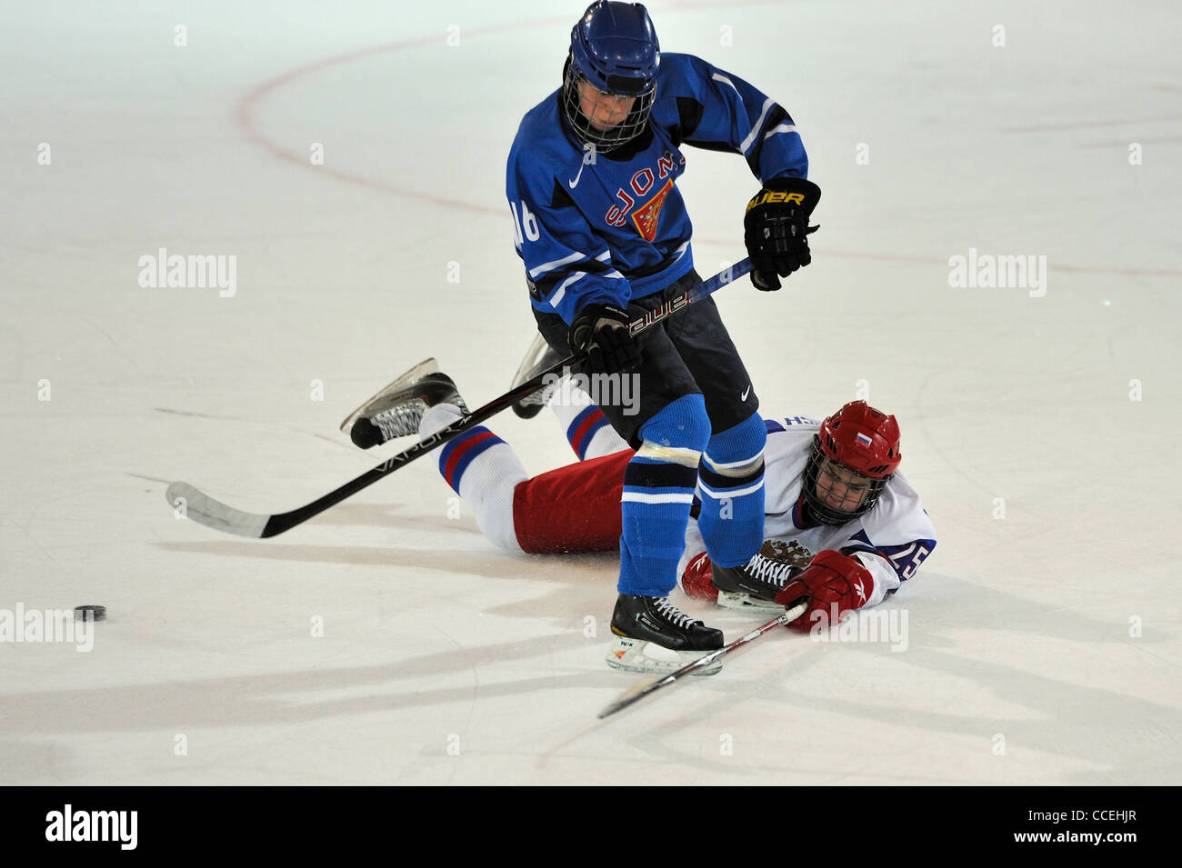 Action as Russia take on Finland in the final of the first Youth Winter Olympic Games in