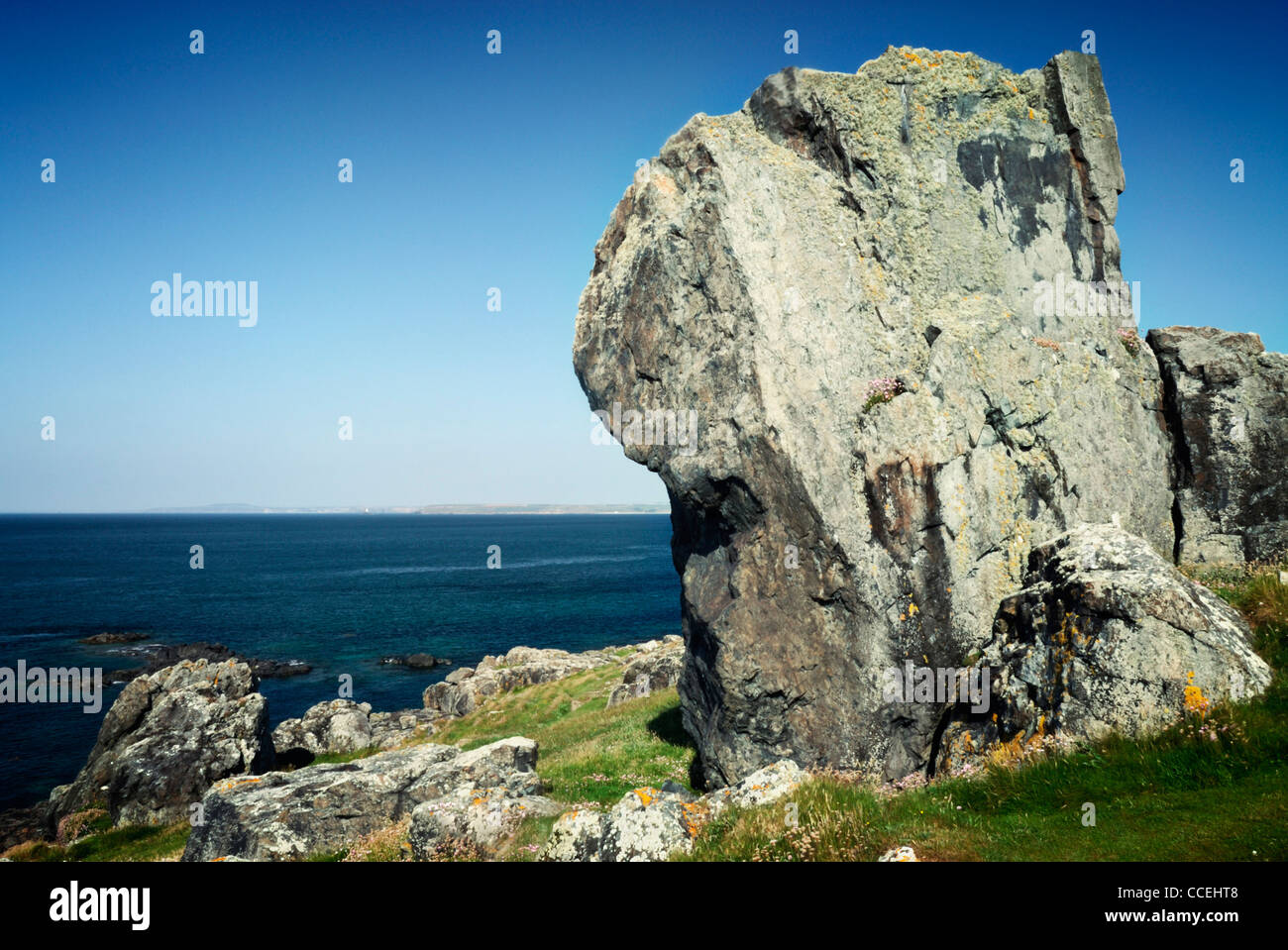 Craggy coastline on the south west coastal walking trail just south of st ives, cornwall,england,uk Stock Photo