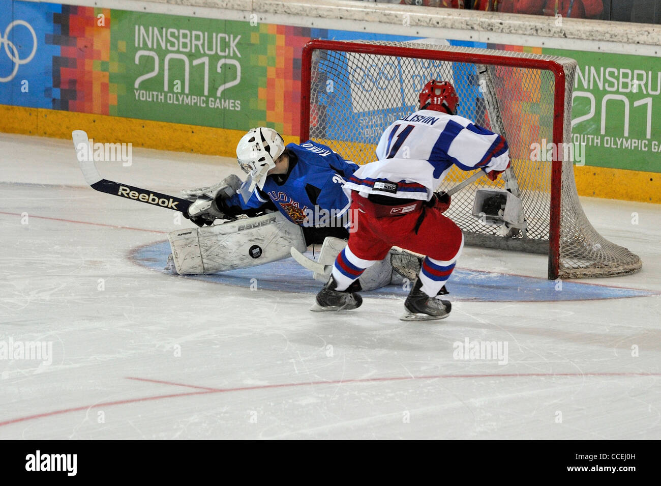 Action as Russia take on Finland in the final of the first Youth Winter Olympic Games in