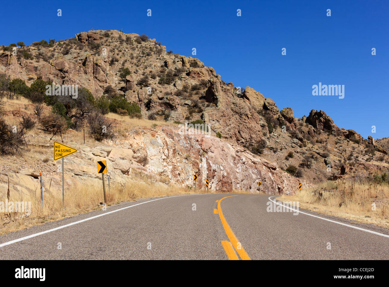 Rural highway in southern New Mexico. Stock Photo