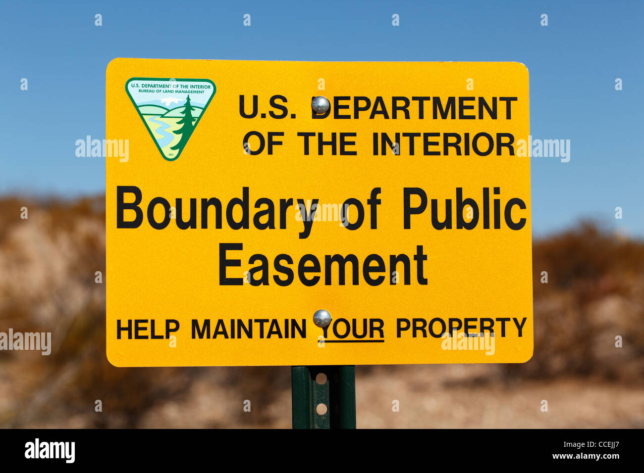 USA Department of the Interior boundary of public easement sign in Las Cruces, New Mexico. Stock Photo