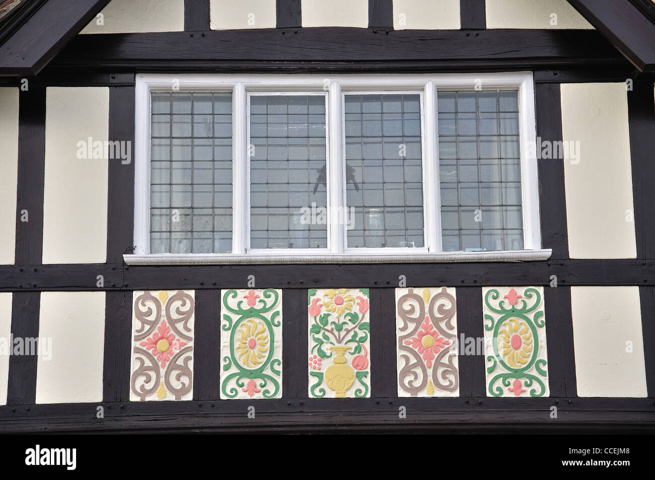 Pargeting on period building, High Street, Haslemere, Surrey, England, United Kingdom Stock Photo
