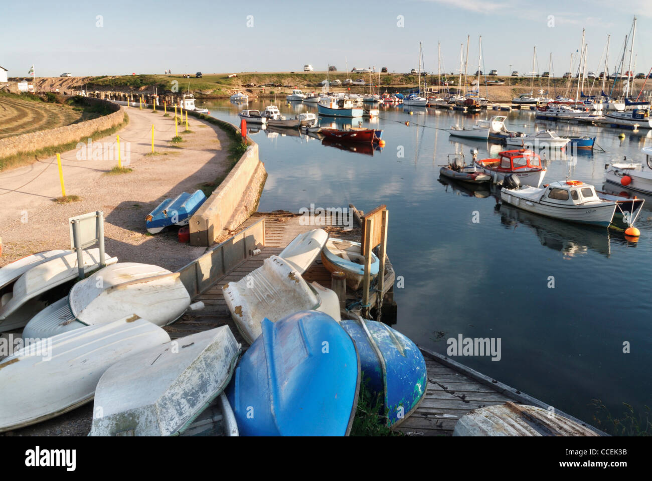 Boats moored in Axmouth harbour, Devon, UK Stock Photo