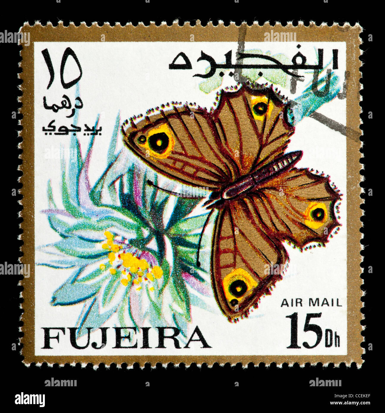 Postage stamp from Fujeira depicting depicting a butterfly Stock Photo