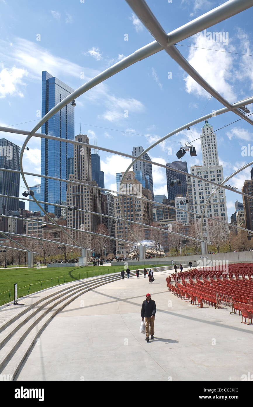 The Pritzker Pavilion, in Chicago's Millennium Park. Stock Photo