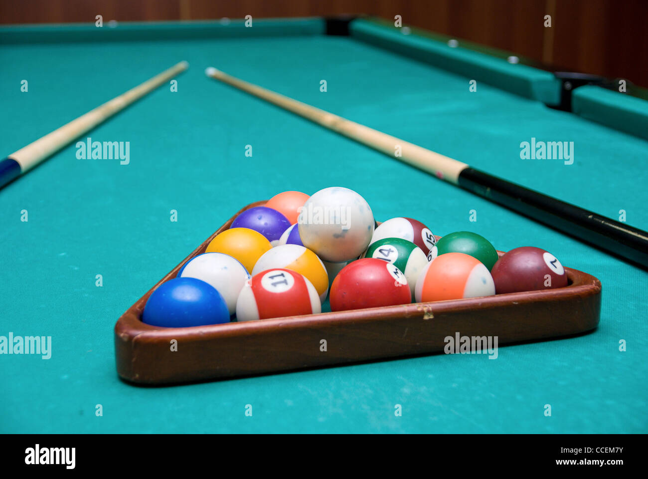 The Pool Billiards balls on a green table Stock Photo Alamy