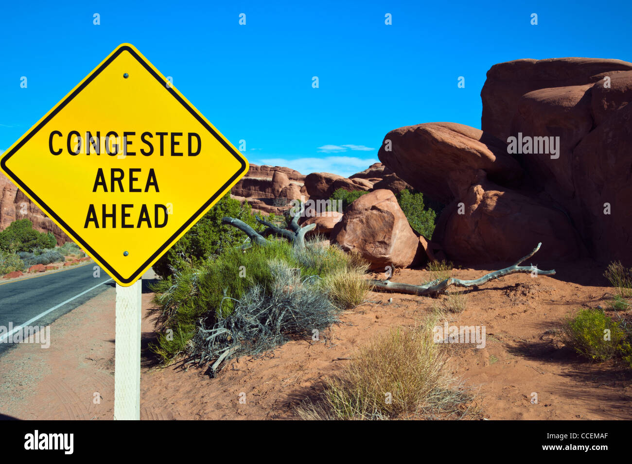 A sign in Arches National Park Utah. Stock Photo