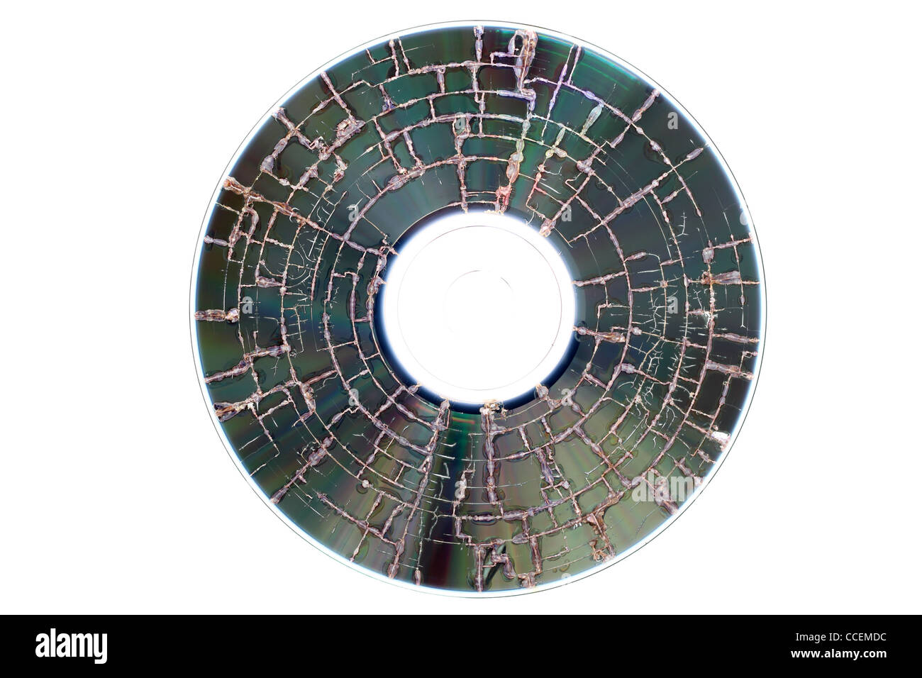 A compact disk that has been destroyed by microwave Stock Photo