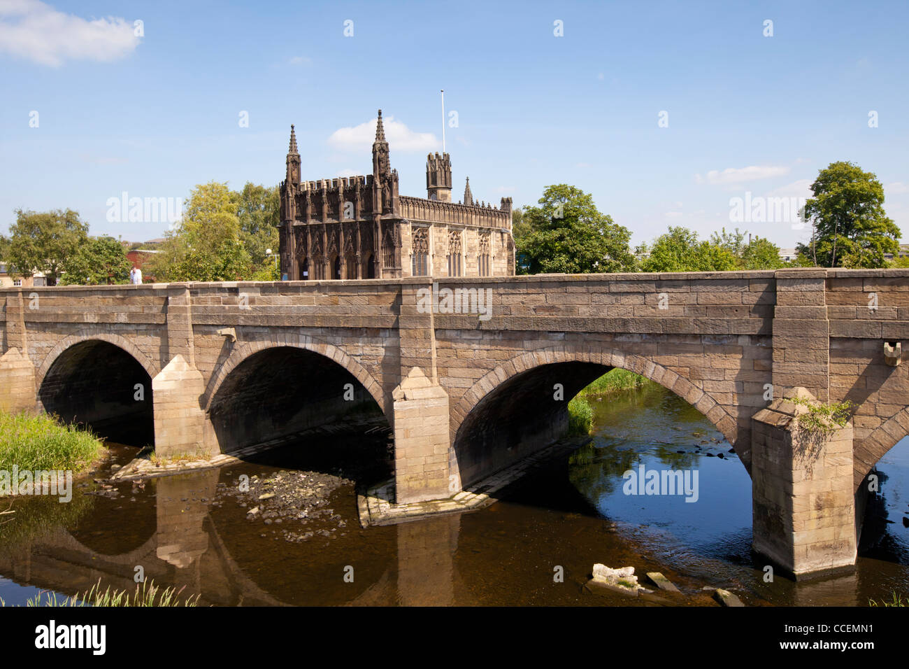 The Chantry Chapel of St Mary the Virgin, on this old stone bridge over the River Calder, was famously painted by JWM Turner. Wa Stock Photo