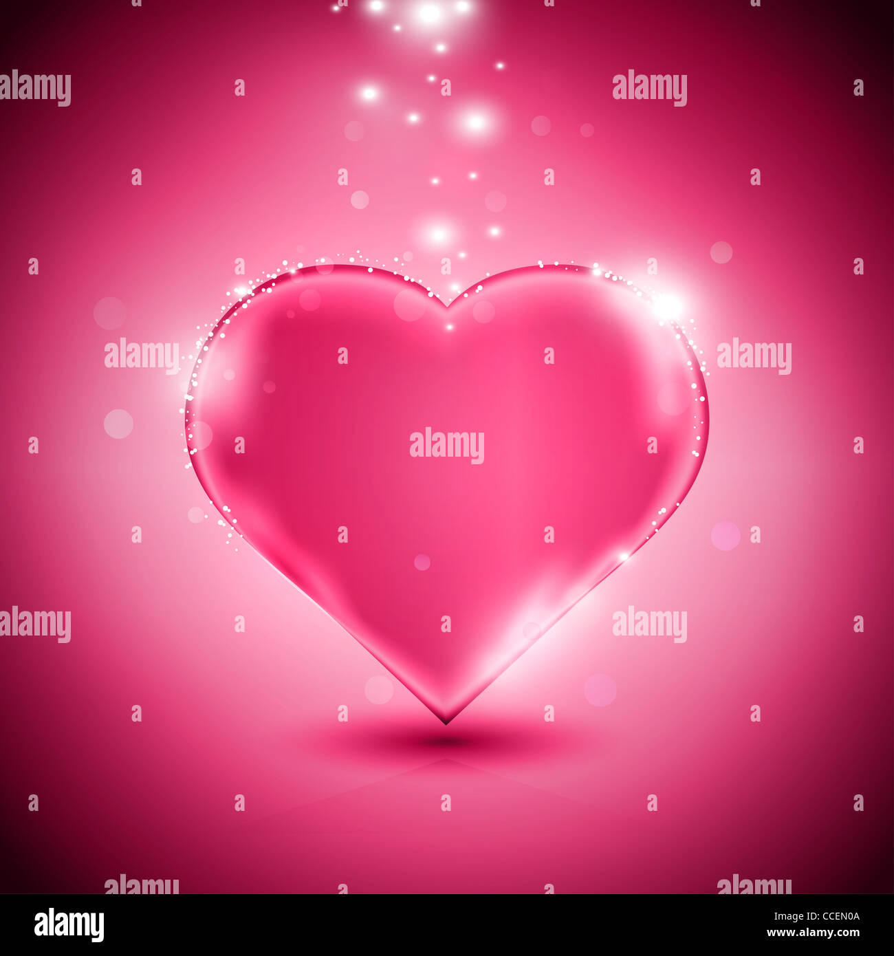 Valentines day card with glossy pink heart, illustration Stock Photo ...