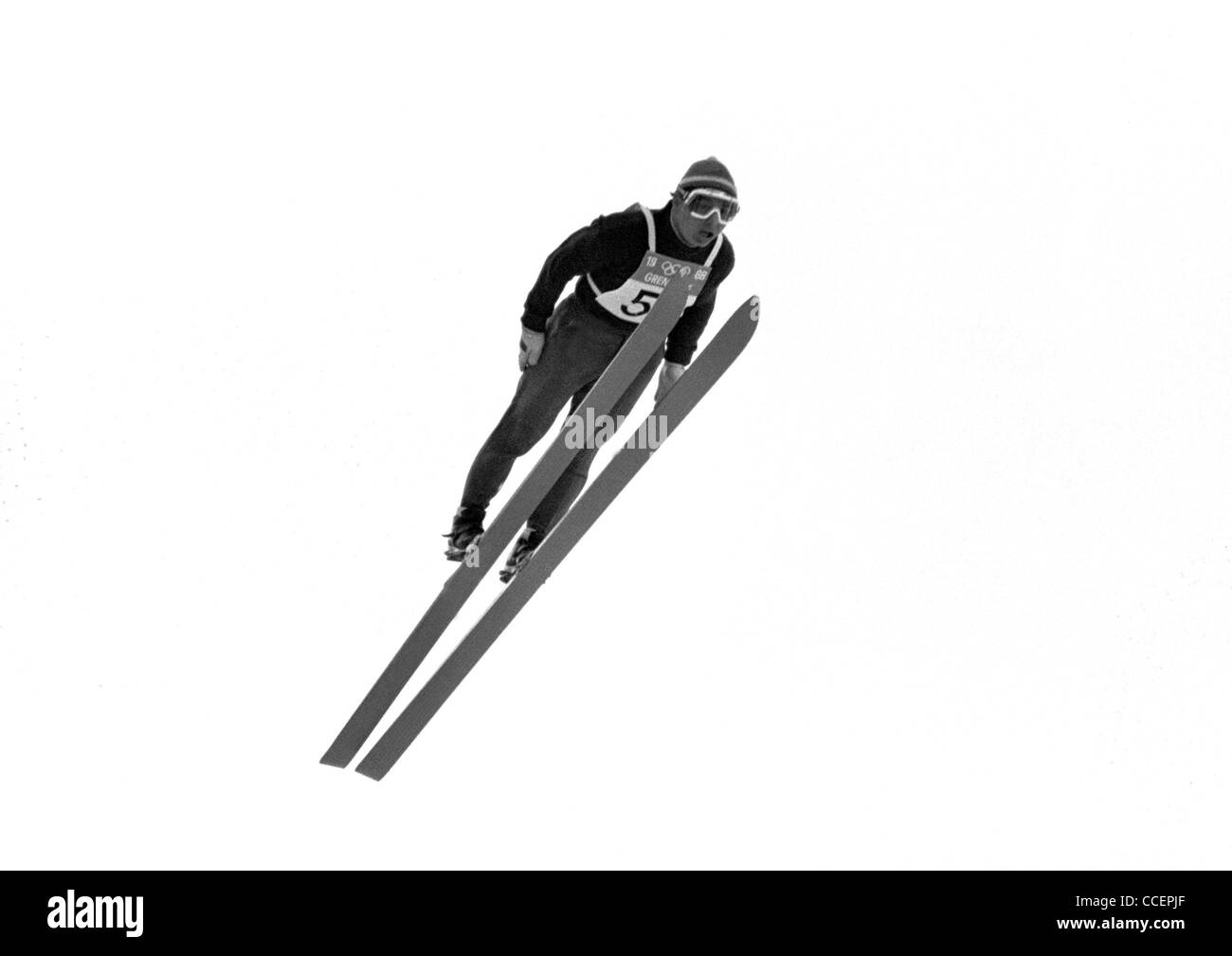 ***FILE PHOTO***Czechoslovak ski jumper Jiri Raska is seen during the Olympic game race in Grenoble, 1968, where he won the Stock Photo