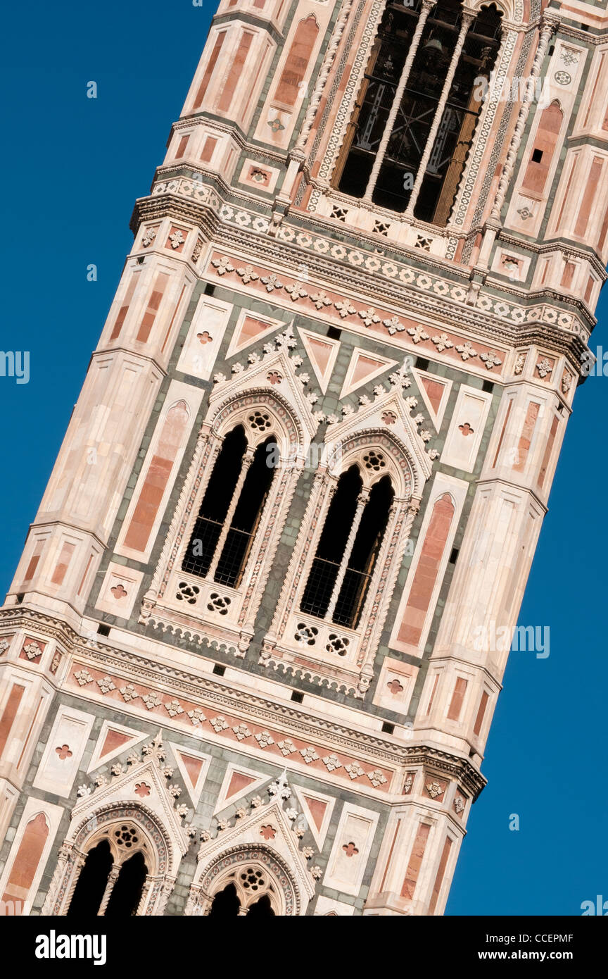 Detail of Giotto’s Campanile, Florence Cathedral (Duomo, Basilica di Santa Maria del Fiore), Firenze, Tuscany (Toscana), Italy Stock Photo
