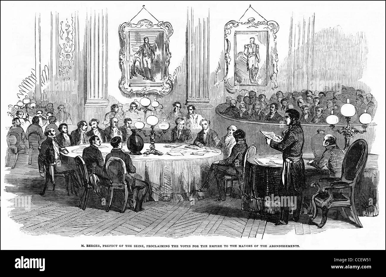 Victorian engraving circa 1852 of voting for the French Empire Stock Photo