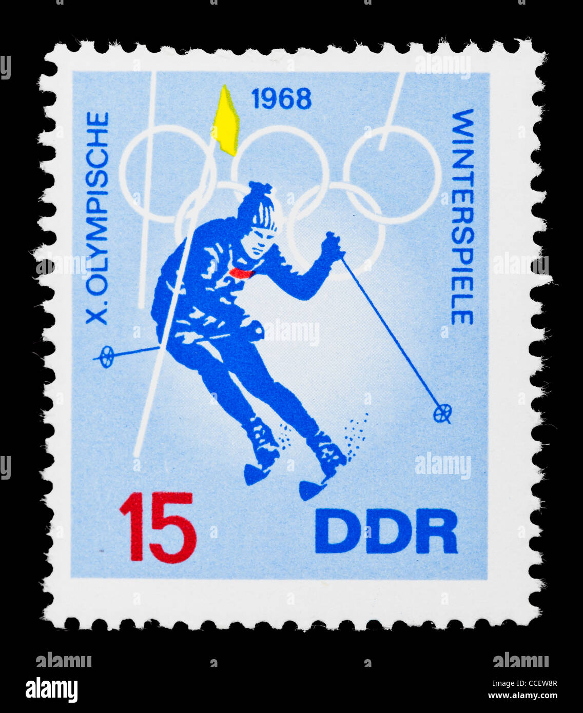 Postage stamp: X. Olympic Winter Games 1968, DDR, mint condition Stock Photo