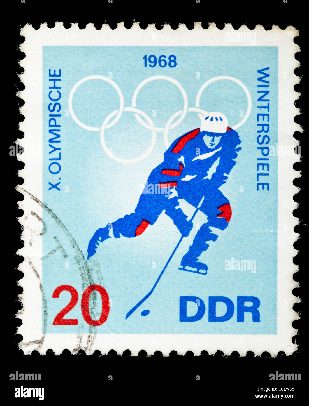 Postage stamp: X. Olympic Winter Games 1968, DDR, stamped Stock Photo