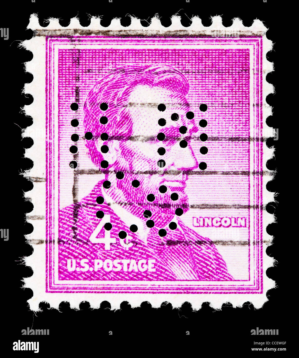 Postage stamp: United States Postage, Abraham Lincoln, 4 cent, 1954, stamped, perforated Stock Photo