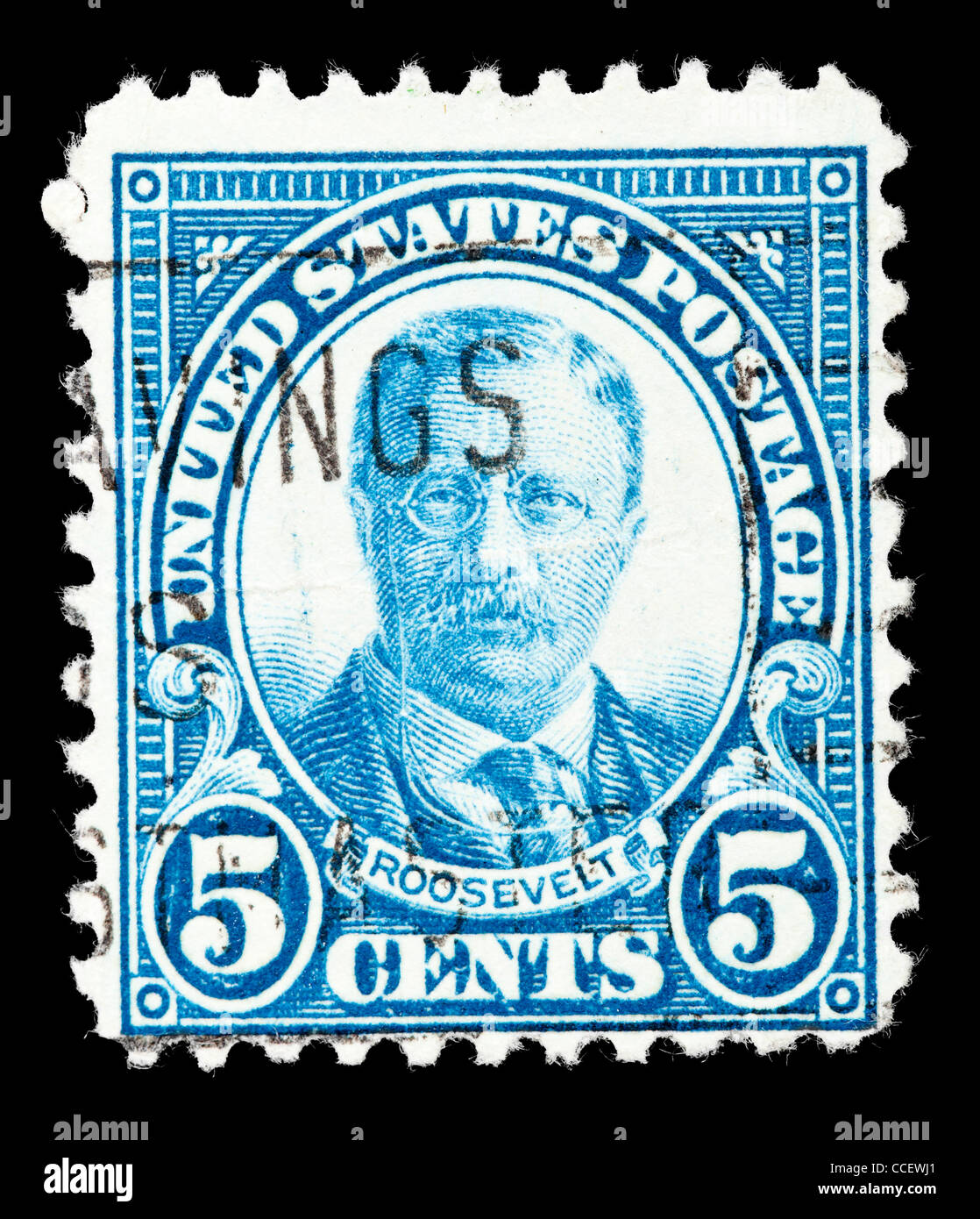 Postage stamp: United States Postage, Theodore Roosevelt, 5 cent, 1922, stamped Stock Photo