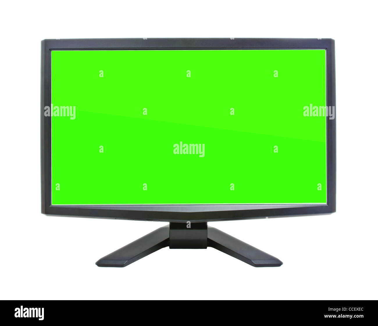 Computer monitor with green flat wide screen isolated on white Stock Photo