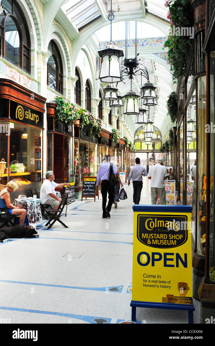 The Royal Arcade in Norwich showing the famous Colman