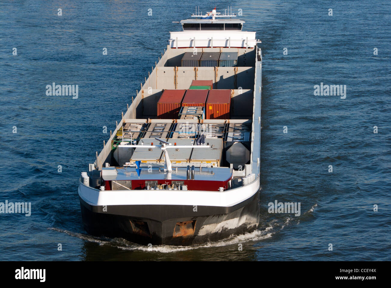 cargo barge on the German Rhein river. Stock Photo