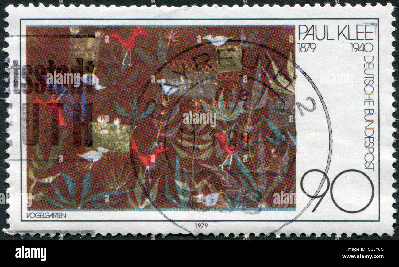GERMANY - CIRCA 1979: A stamp printed in Germany, shows a picture of 'Birds in Garden', by Paul Klee, circa 1979 Stock Photo