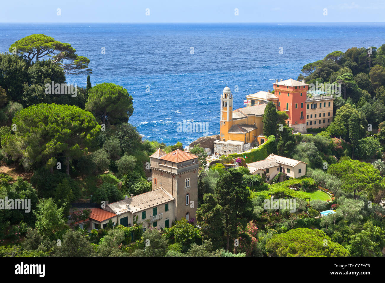 Italian landscape view at villas, cathedral and sea Stock Photo Alamy