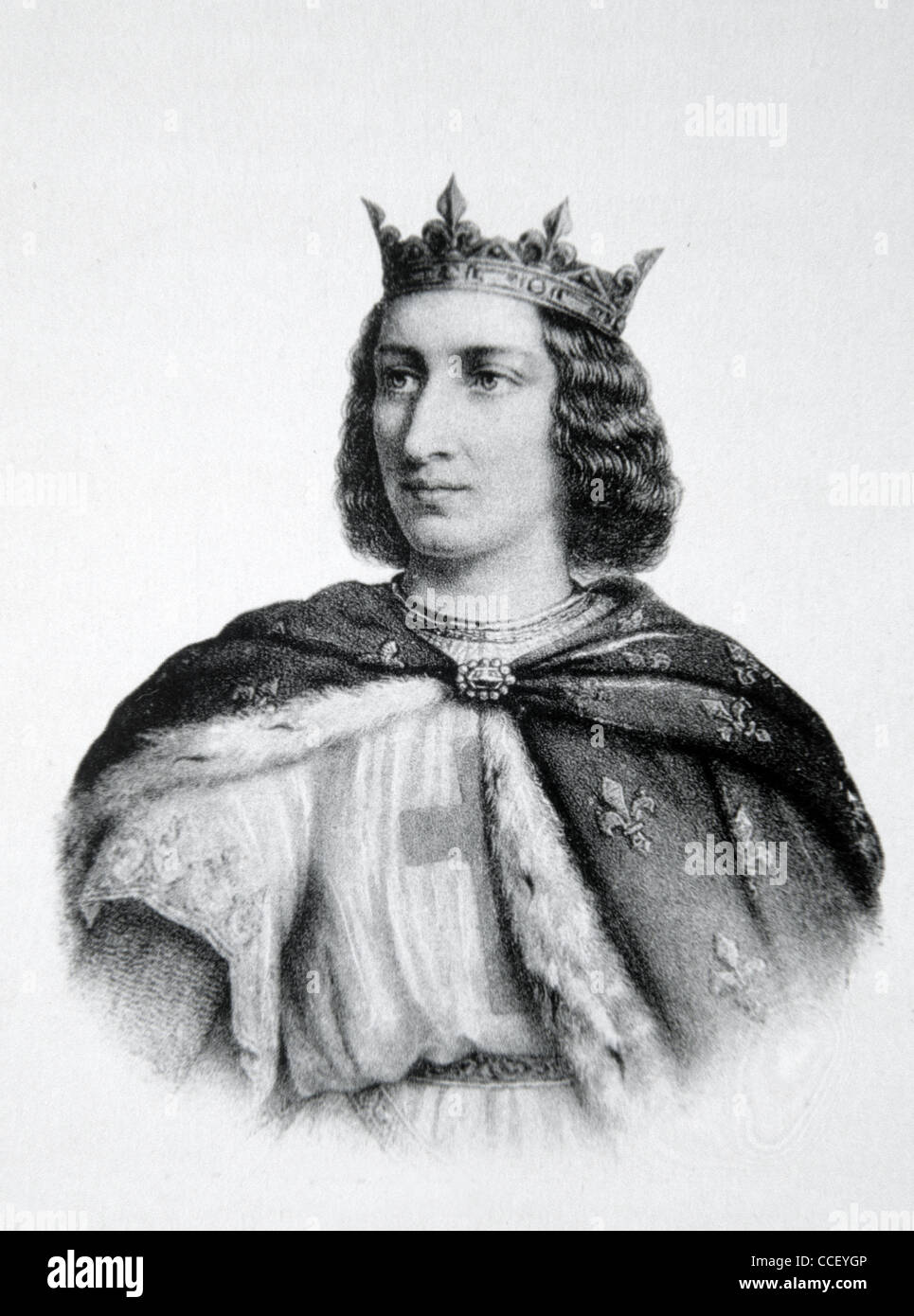 Portrait of Louis IX or Saint Louis (1214 - 1270), King of France - in  Histoire des Français by Lavallée, engraving, sd.