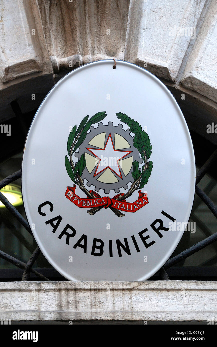Emblem of the Carabinieri at a building of the Gendarmerie in the Italian capital Rome. Stock Photo